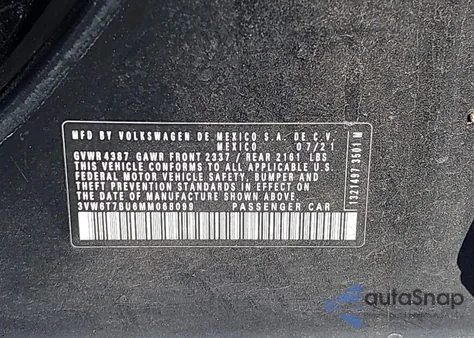 2021 Volkswagen Jetta Gli 2.0T Autobahn/2.0T S z USA, uszkodzony, nr VIN 3VW6T7BU6MM068099